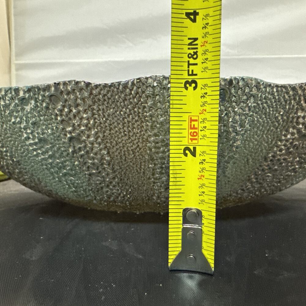 Artistic Accents Fused Glass Console Bowl 13” Scalloped Edge Teal Gold Turkey - Picture 5 of 8